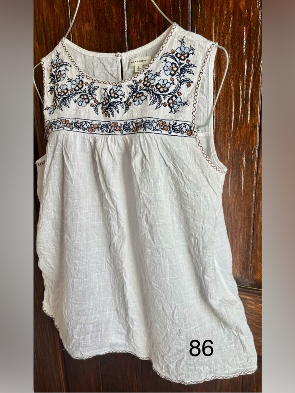 Max Studio Embroidered Blouse Sleeveless Embroidered White Blouse Size L